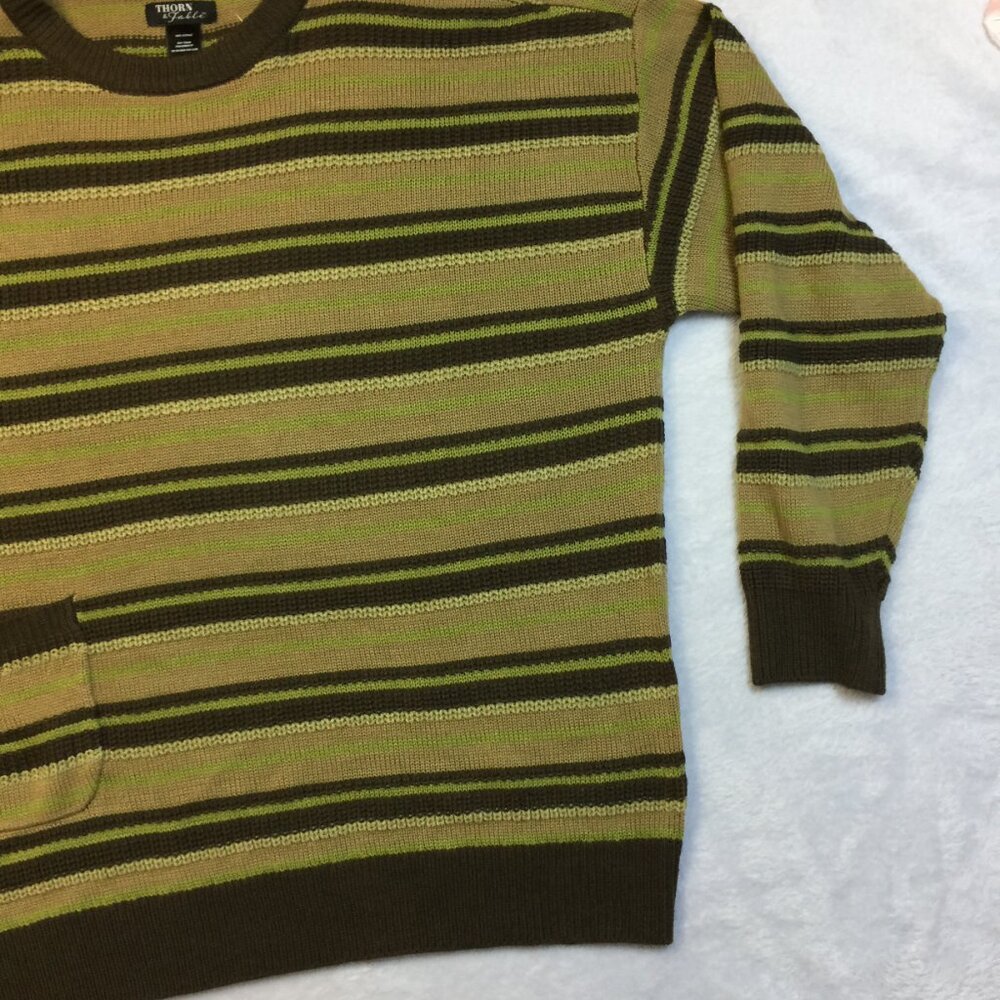 New! Thorn & Fable Sweater M Men’s Green Brown Striped Pocket Long Sleeve - Picture 13 of 16